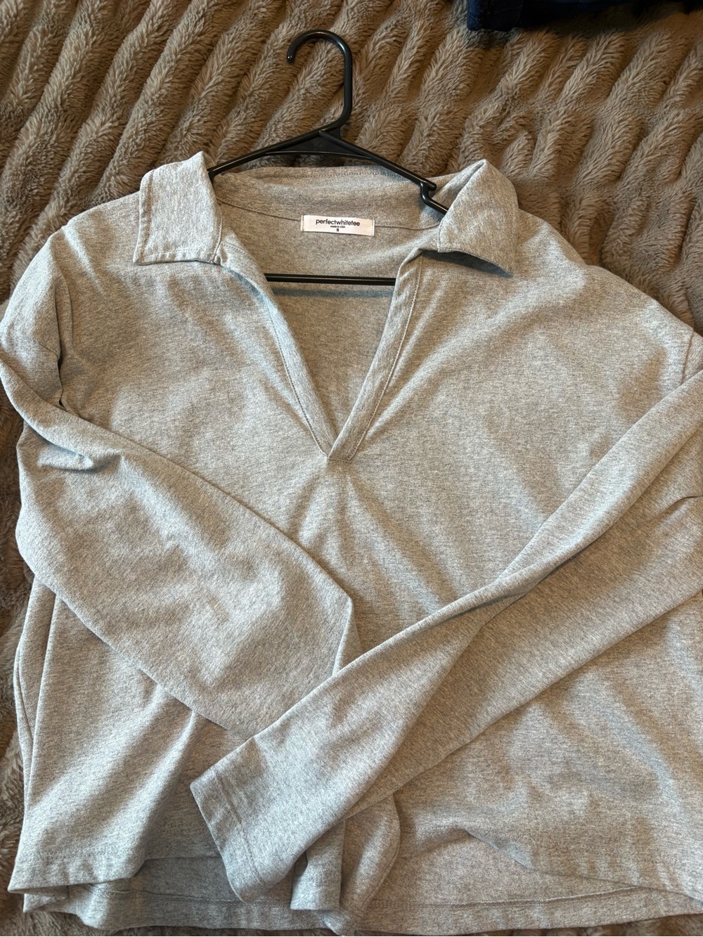 perfectwhitetee Heather Gray V-Neck Long Sleeve